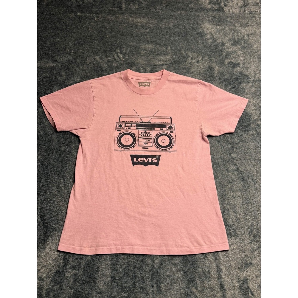 Levi's Mens T-shirt Graphic Tee Size S Pink Cotton Solid Boombox Short Sleeve